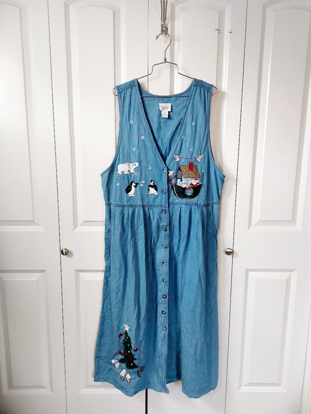 Santa's Ark y2k Denim Maxi Dress 16 Christmas Teacher Granny St Nick Mrs Claus